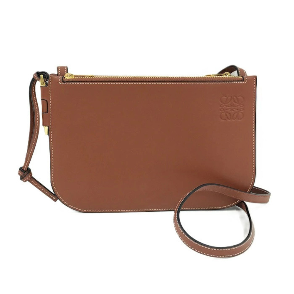 Loewe Shoulder Bag Double Zip Pouch Clutch Leather Brown